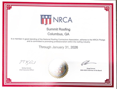 NRCA Member certificate verifying Summit Roofing Professionals membership