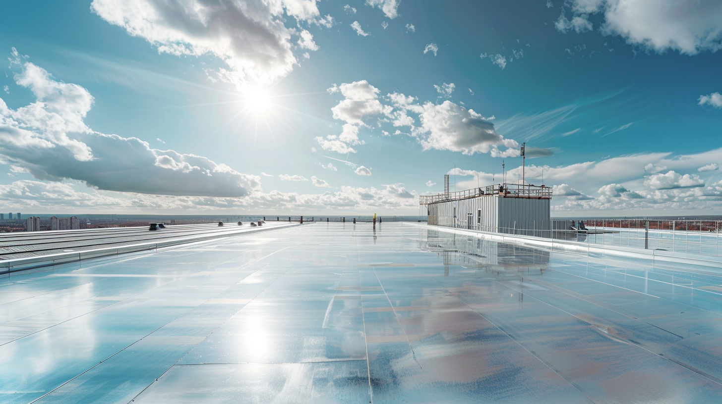 Modern commercial roof with white reflective membrane showcasing energy-efficient roofing systems