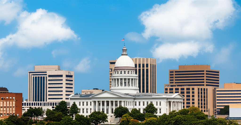 Montgomery, Alabama skyline representing dependable roofing services by Summit Roofing Professionals