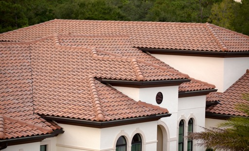 Elegant terracotta barrel tiles on a beautiful Mediterranean-style villa.